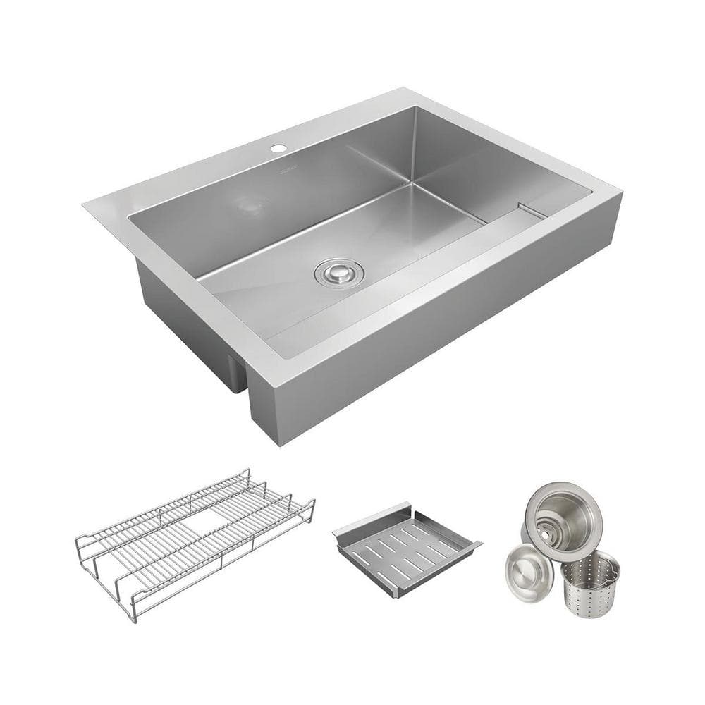 Elkay Dart Canyon 36 in. Farmhouse/Apron-Front 1-Bowl 16-Gauge  Stainless Steel Workstation Sink w/Accessories
