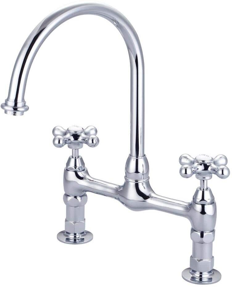 Barclay Products Harding Two Handle Bridge Kitchen Faucet with Button Cross Handles in Polished Chrome