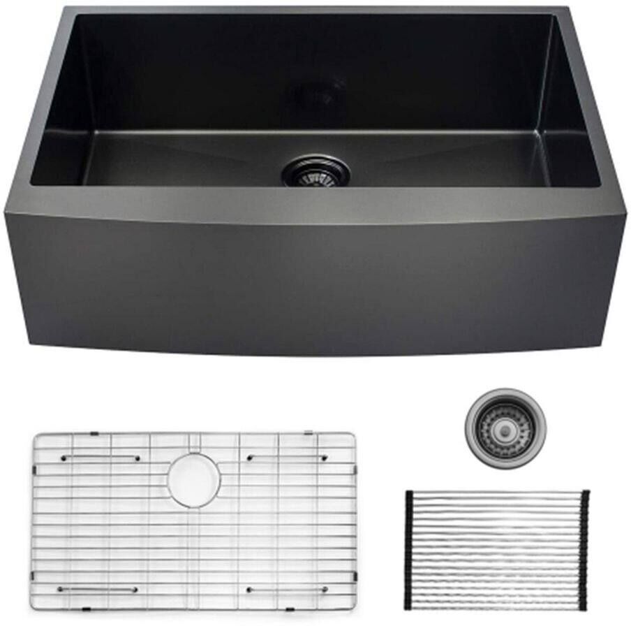 Antique Black 16 Guage Stainless Steel 30 in. Single Bowl Corner Farmhouse Apron Workstation Kitchen Sink without Faucet