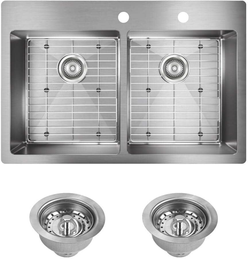 Elkay Crosstown 33in. Dual Mount 2 Bowl   Stainless Steel Sink w/ Accessories