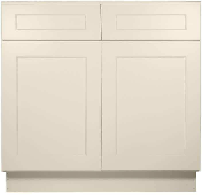 HOMEIBRO Newport Sink Base Antique White 2 False Drawers - Shaker Style Stock Sink Base 2-Door 36 in. W x 24 in. D x 34.5 in. H