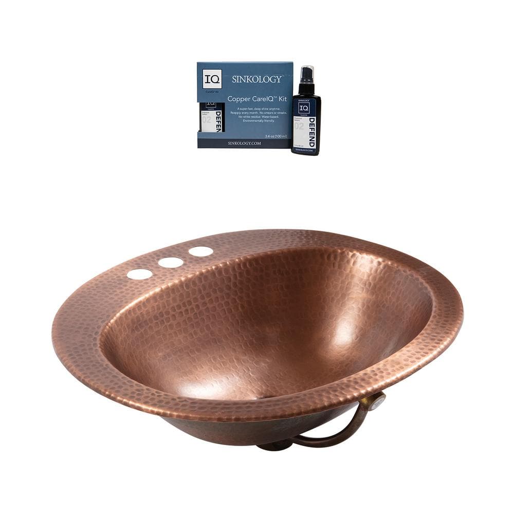 SINKOLOGY Seville Antique Copper 20" Oval Drop-In Bath Sink with Copper Care IQ Kit