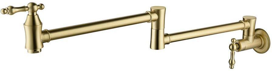 WELLFOR Wall Mount 4 GPM Pot Filler Faucet in Brushed Gold with 2-Valves and 25 in. Spout Reach Kettle Faucets