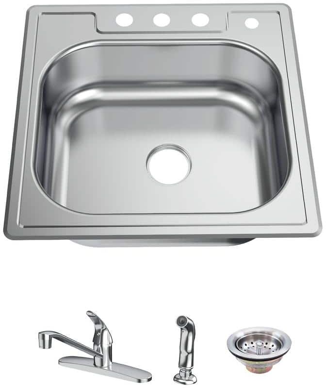 Glacier Bay 25 in. Drop-In Single Bowl 22 Gauge Stainless Steel Kitchen Sink with Faucet and Sprayer