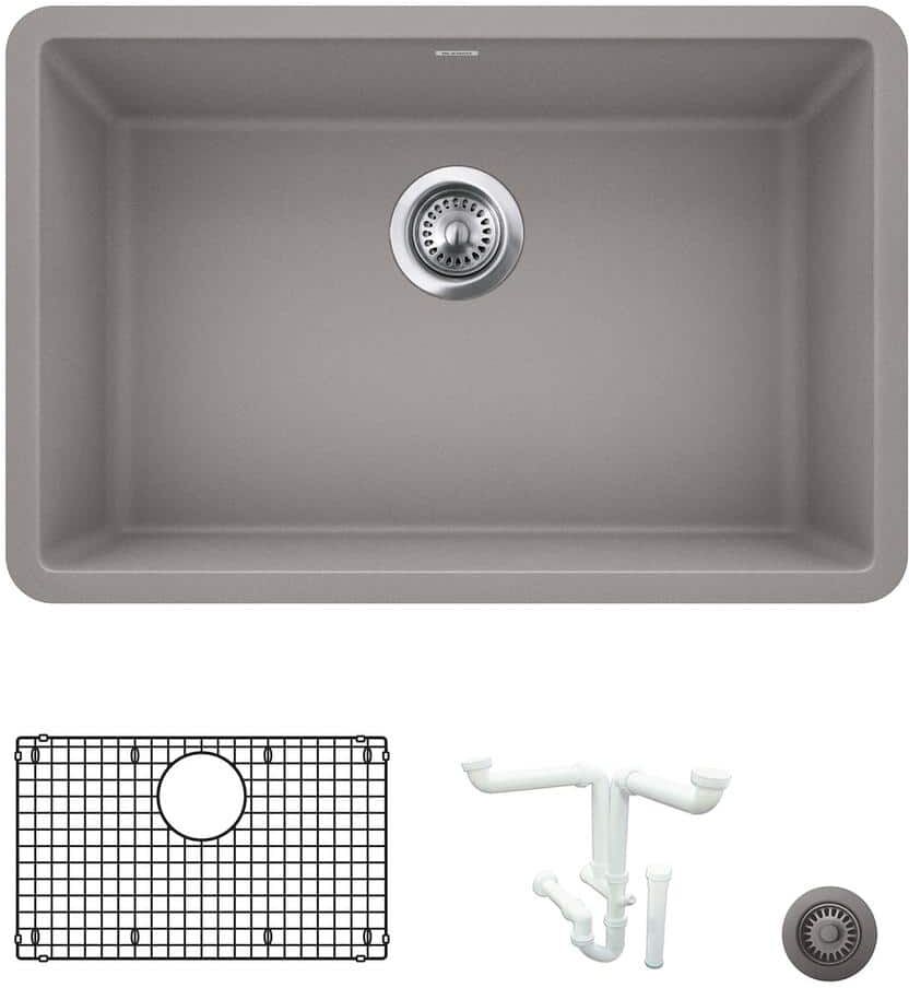 Blanco Precis 26.81 in. Undermount Single Bowl Metallic Gray Granite Composite Kitchen Sink Kit with Accessories