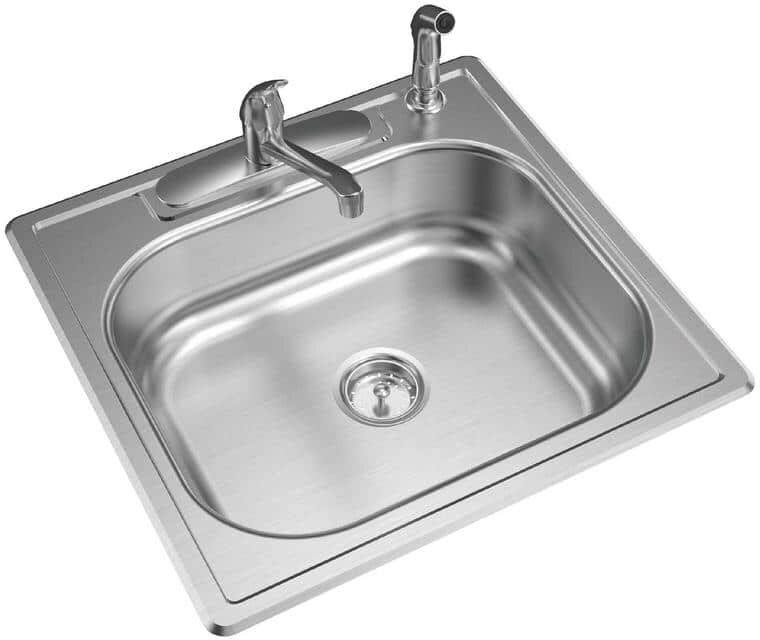 Glacier Bay 25 in. Drop-In Single Bowl 20 Gauge Stainless Steel Kitchen Sink with Faucet and Sprayer