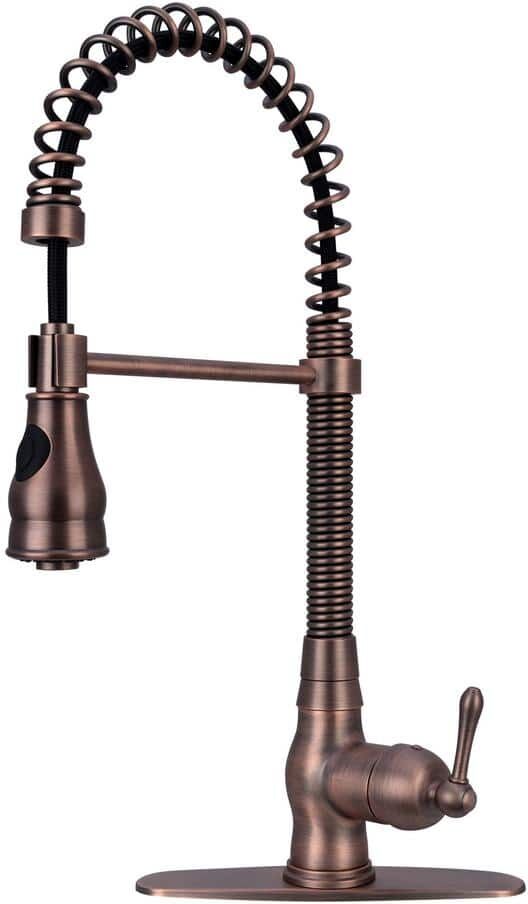 Akicon Single Handle Pre-Rinse Spring Pull-Down Sprayer Kitchen Faucet in Antique Bronze