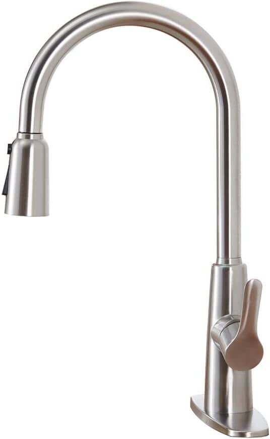 UPIKER Single-Handle Pull Out Sprayer Kitchen Faucet with Deckplate Included and Supply Lines in Brushed Nickel