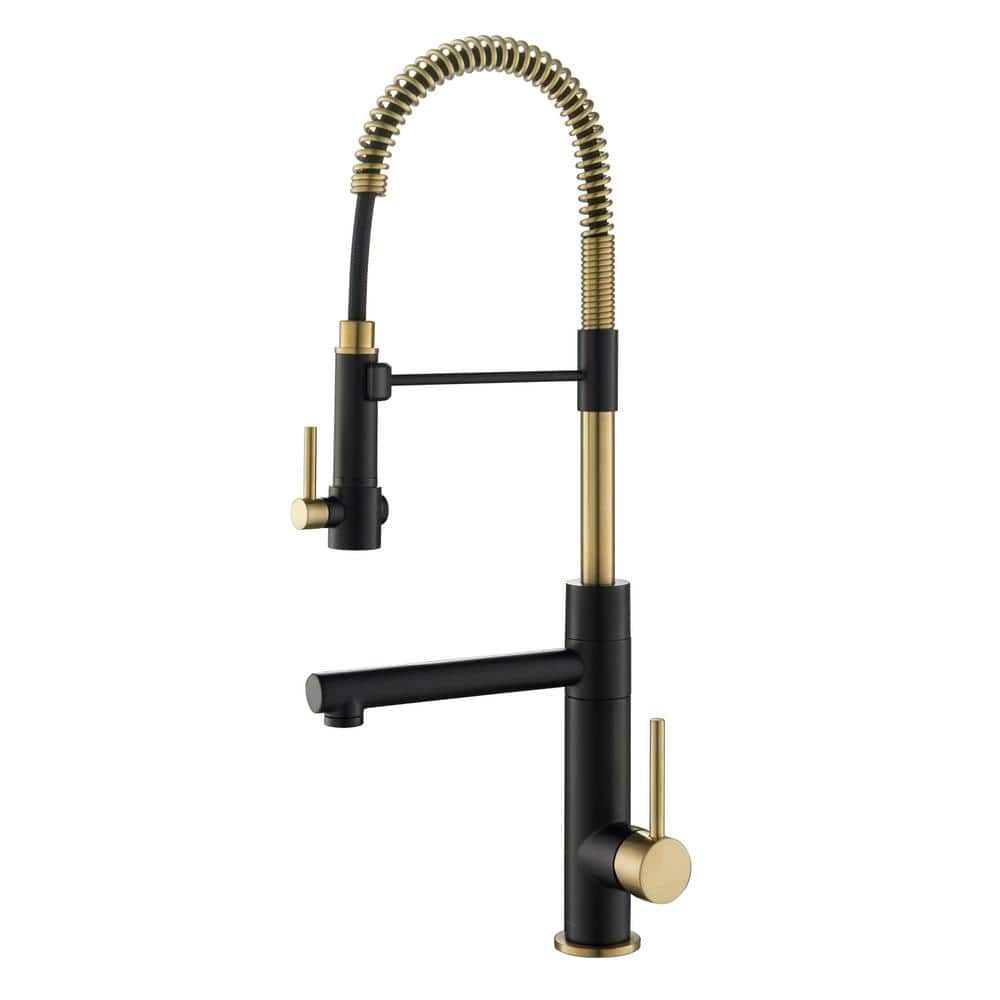 KRAUS Artec Pro Kitchen Faucet with Pull-Down Spring Spout and Pot Filler in Spot Free Antique Champagne Bronze/Matte Black