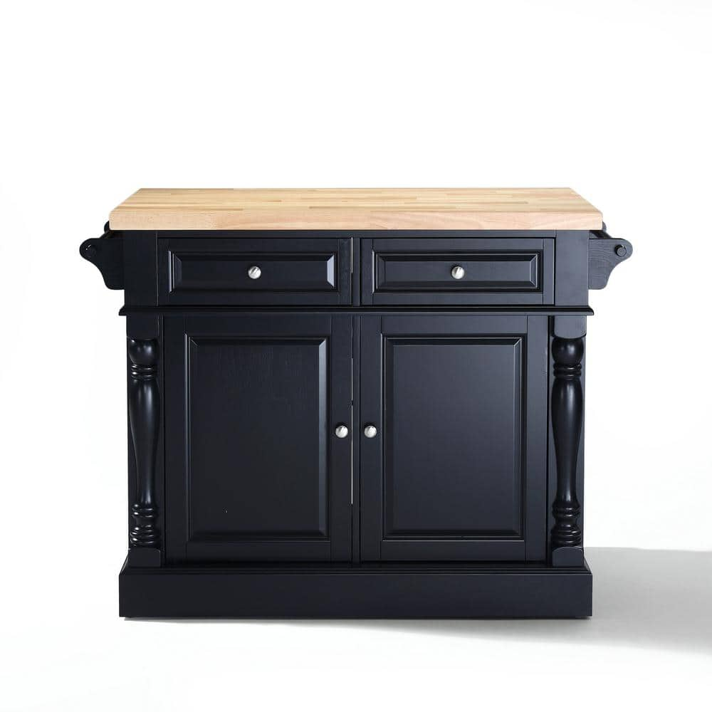 CROSLEY FURNITURE Oxford Black Kitchen Island with Butcher Block Top