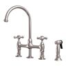 Barclay Products Harding Two Handle Bridge Kitchen Faucet with Sidespray and Cross Handles in Brushed Nickel