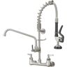 BWE Commercial Restaurant Pull Down 2-Handle Wall Mount Pre-Rinse Spray Utility Kitchen Faucet in Brushed Nickel