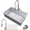 33 in. Drop-in/Undermount Single Bowl Stainless Steel Kitchen Sink with Faucet