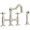 ROHL Country Kitchen 2-Handle Bridge Kitchen Faucet with Cross Handles in Polished Nickel