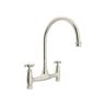 PERRIN & ROWE Georgian Era Double Handle Bridge Kitchen Faucet with No Unions in Polished Nickel