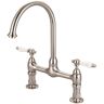 Barclay Products Harding Two Handle Bridge Kitchen Faucet with Porcelain Lever Handles in Brushed Nickel