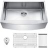 Brushed Nickel 16-Gauge Stainless Steel 33 in. Single Bowl Farmhouse Apron Workstation Kitchen Sink with Faucet