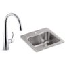 KOHLER Staccato 18 Gauge Stainless Steel 20 in. 1-Hole Drop-in Bar Sink with Simplice Faucet