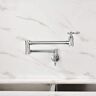 FLG Double-Handle Wall Mounted Pot Filler Folding Kitchen Sink Faucet Brass Countertop Articulating Commercial Tap in Chrome
