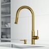 VIGO Hart Arched Single Handle Pull-Down Spout Kitchen Faucet Set with Soap Dispenser in Matte Brushed Gold