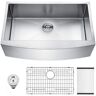 EPOWP 33 in. Farmhouse Apron Single Bowl 16-Gauge Brushed Nickel Stainless Steel Workstation Kitchen Sink without Faucet