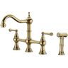 Bridge Double Handles Pull Out Side Sprayer Kitchen Faucet Deckplate Included in Gold