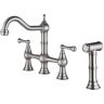 Bridge Double Handles Pull Out Side Sprayer Kitchen Faucet Deckplate Included in Brushed Nickel