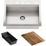 KOHLER Lyric Dual Mount Workstation Stainless Steel 27 in 4-Hole Single Bowl Kitchen Sink with Integrated Ledge and Accessories