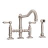 ROHL Country Kitchen 2-Handle Bridge Kitchen Faucet with Side Sprayer in Satin Nickel