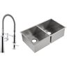 KOHLER Lyric Undermount Stainless Steel 32 in. Double Bowl Kitchen Sink with Sous Kitchen Faucet