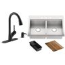 KOHLER Lyric Workstation 33 in. Dual Mount Stainless Steel Double Bowl Kitchen Sink with Setra Touchless Kitchen Faucet