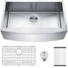 Kahomvis Brushed Nickel 16 Gauge Stainless Steel 33 in. Single Bowl Farmhouse Apron Kitchen Sink with Bottom Grid