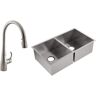 KOHLER Lyric Undermount Stainless Steel 32 in. Double Bowl Kitchen Sink with Simplice Kitchen Faucet