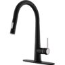 matrix decor Single Handle Deck Mount Gooseneck Pull Down Sprayer Kitchen Faucet with Deckplate and Handles in Black