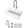 VIGO Matte Stone 36" Single Bowl Farmhouse Apron Front Undermount Kitchen Sink with Faucet in Stainless Steel and Accessories