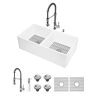 VIGO Matte Stone 33" Double Bowl Farmhouse Apron Front Undermount Kitchen Sink with Faucet in Stainless Steel and Accessories