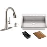 KOHLER Lyric Workstation 33 in. Dual Mount Stainless Steel Single Bowl Kitchen Sink with Rubicon Kitchen Faucet and Accessories