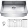 JimsMaison Brushed Nickel 16 Gauge 33 in. Single Bowl Stainless Steel Farmhouse Apron Kitchen Sink with Grid and Basket Strainer