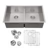 LORDEAR Stainless Steel 16 Gauge 30 in. x 19 in. x 10 in. Double Bowl Undermount Kitchen Sink with Bottom Grid
