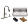 KOHLER Lyric Workstation 33 in. Dual Mount Stainless Steel Double Bowl Kitchen Sink with Rubicon Kitchen Faucet