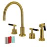 Kingston Kaiser 2-Handle Deck Mount Widespread Kitchen Faucets with Brass Sprayer in Brushed Brass