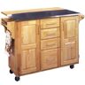 HOMESTYLES Natural Wood Kitchen Cart with Stainless Top and Breakfast Bar