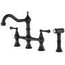 Bridge Double Handles Pull Out Side Sprayer Kitchen Faucet Deckplate Included in Matte Black