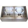 Kingsman Hardware Farmhouse Flat Apron Front Stainless Steel 36 in. x 21 in. x 10 in. 16-Gauge Double 50/50 Bowl Zero Radius Kitchen Sink