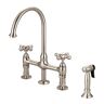 Barclay Products Harding Two Handle Bridge Kitchen Faucet with Sidespray and Button Cross Handles in Brushed Nickel