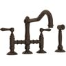 ROHL Country Kitchen 2-Handle Bridge Kitchen Faucet with Side Sprayer in Tuscan Brass