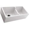 Barclay Products Maura Farmhouse Apron Front Fireclay 36 in. 60/40 Double Bowl Kitchen Sink in White