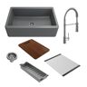 BOCCHI Arona Concrete Gray Granite Composite 33 in. Single Bowl Farmhouse Apron-Front WS Kitchen Sink with Acc. & Faucet