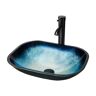 Puluomis Blue Gradient Foil Undertone Glass Square Vessel Sink with Faucet Pop-Up Drain Set