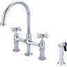 Barclay Products Harding Two Handle Bridge Kitchen Faucet with Sidespray and Button Cross Handles in Polished Chrome